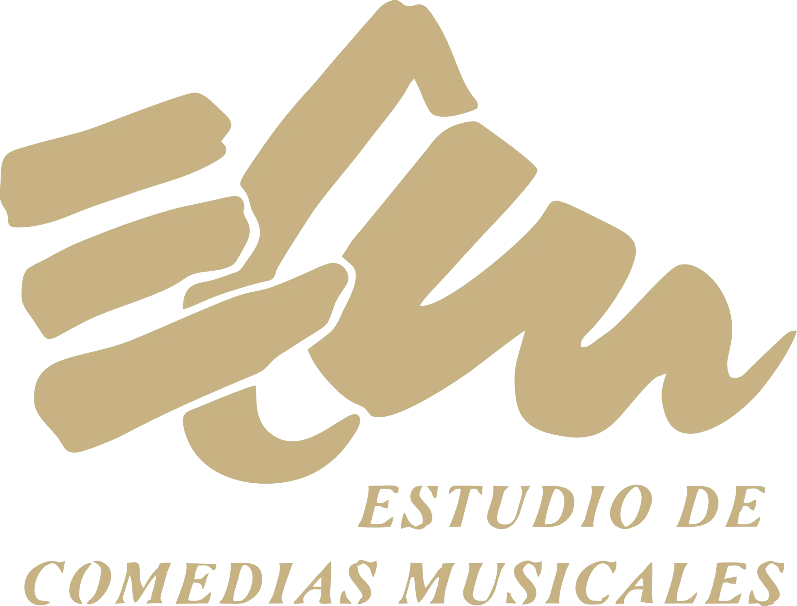 Logotipo dorado de Estudio de Comedias Musicales sobre fondo negro.